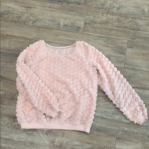 Pink sweater with fuzzy hearts